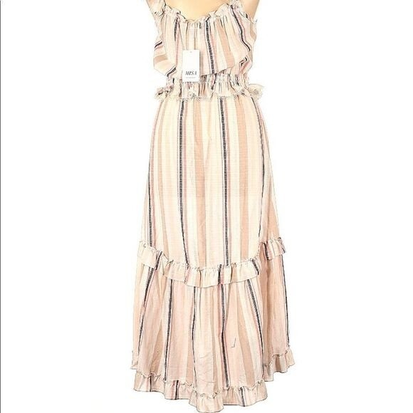 Misa Los Angeles Idonia Multi-Color Stripe Tiered Ruffle Midi Dress size medium - Picture 3 of 5